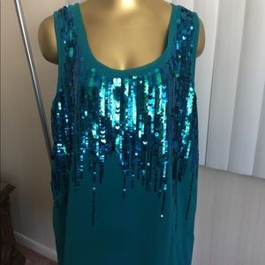 SOLD!!!      NWOT Lane Bryant Turquoise Dripping Sequined Tank